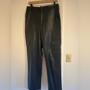 Express Super High Waisted Faux Leather Straight Cargo Pants